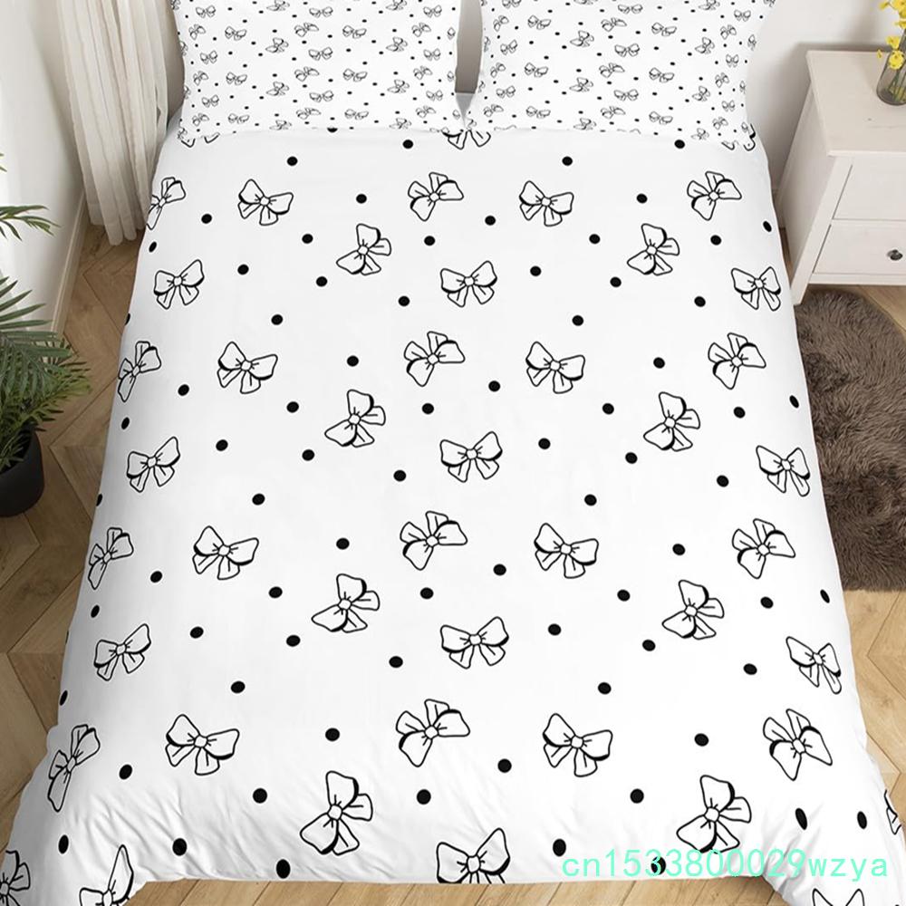 Bowknot Girlish Duvet Cover Cherry Cake Cartoon Bedding Set Cute Dots Love Heart Bow-tie Comforter Cover,Pink Kawaii Quilt Cover
