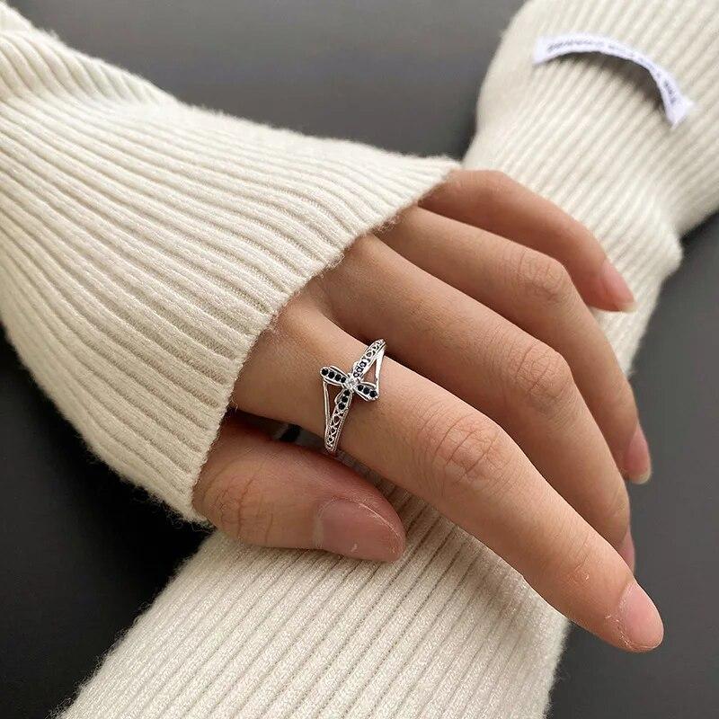 Creative Double Openwork Cross Sapphire Couple Ring for Women S925 Sterling Silver Anniversary Gift Jewelry Sterling Silver Rings for Women