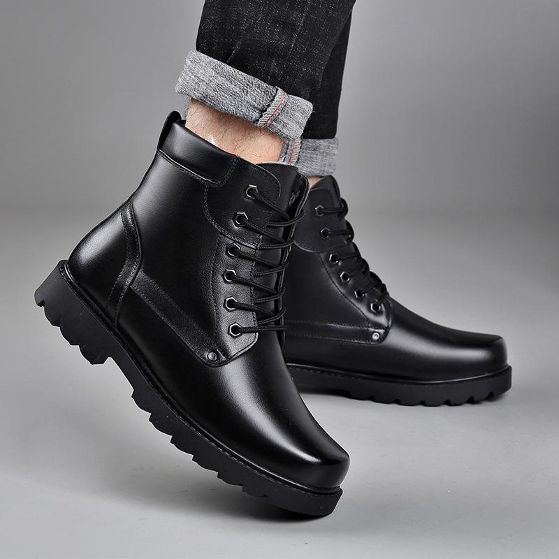 Модные Новые Кожаные Черные Мужские Байкерские Ботинки Модные Молодежные — фото 5