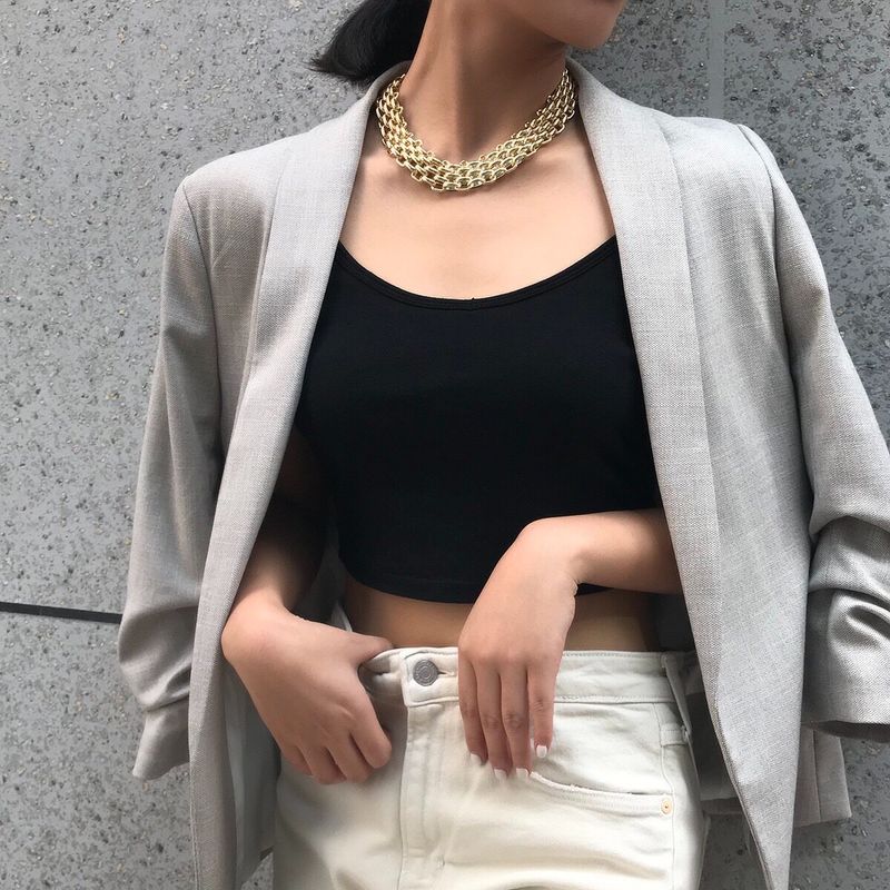 Metal Wide Chain Short Necklace for Women Fashion Exaggerated Wild Elegant Travel Photo Matching Clothes Clavicle Chain Accessories
