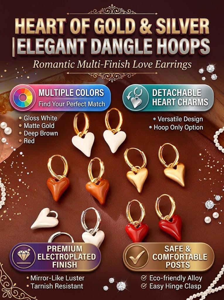 Romantic Heart Dangle Drop Earrings Vintage Aesthetic Detachable Earrings Luxury Chic Autumn Winter Jewelry Gift for Women