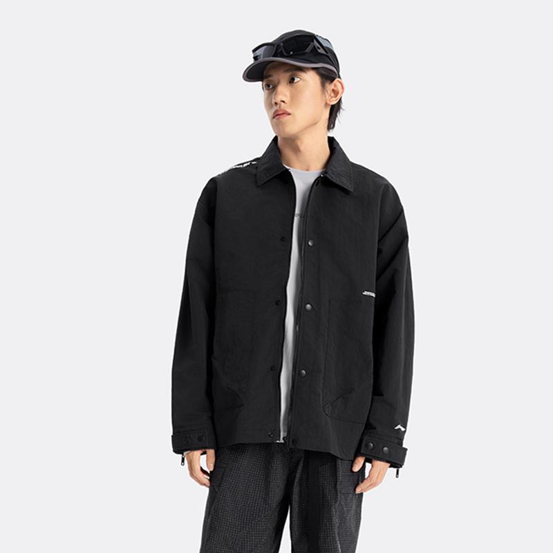 Li Ning CF Outdoor Letter Fashion Versatile Wear Resistant Water Resistant Windbreaker Men Outerwear Black AFDV345-5