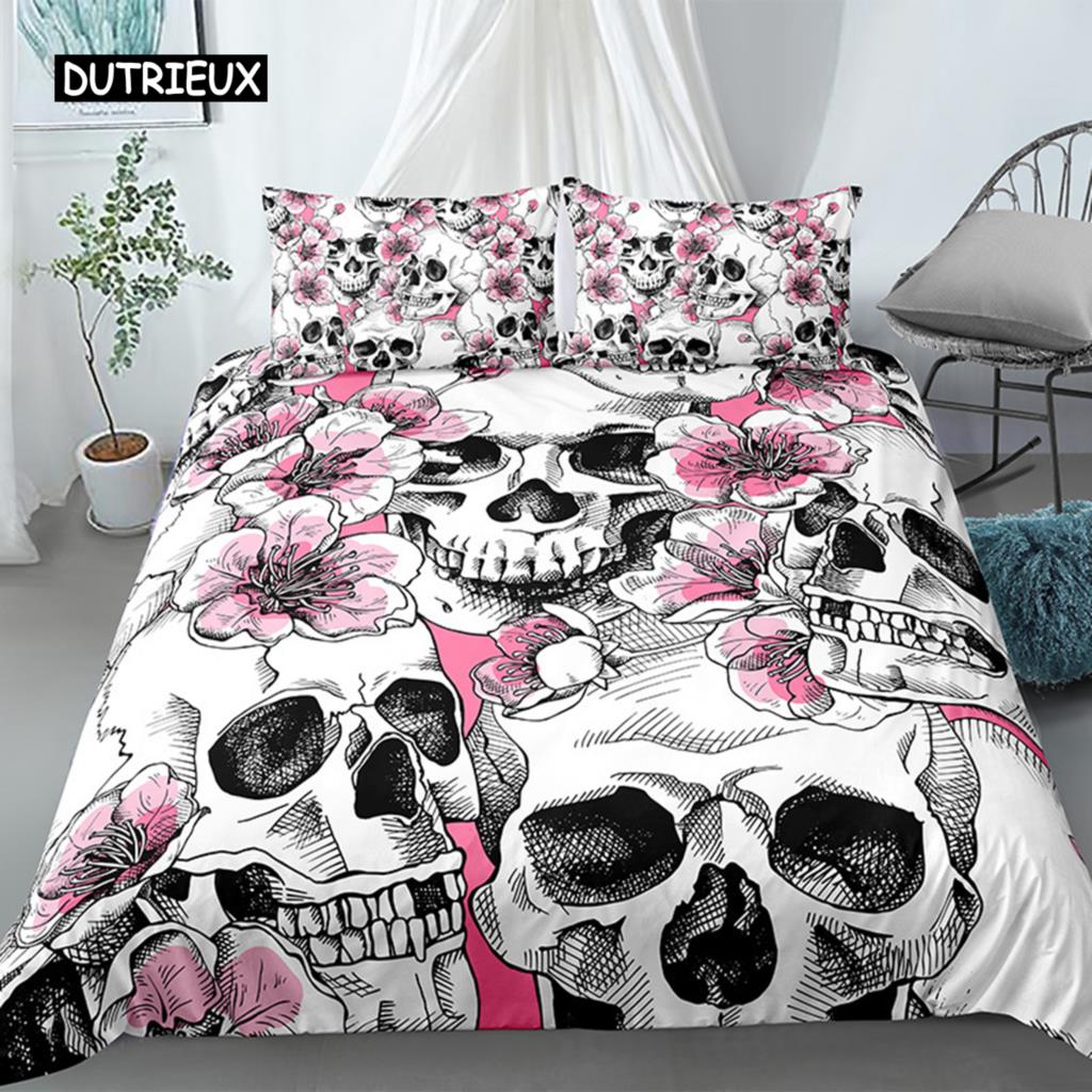 3D Skull Duvet Cover Set Colorful Skull Gothic Watercolor Tie Dye Comforter Cover Microfiber Sugar Skull Queen Size Bedding Set