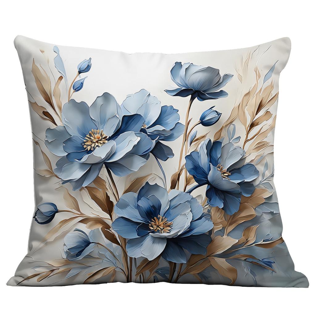 New Imitation 3d Blue Floral Pillowcase Small Fresh Home Cushion Pillowcase Decoration