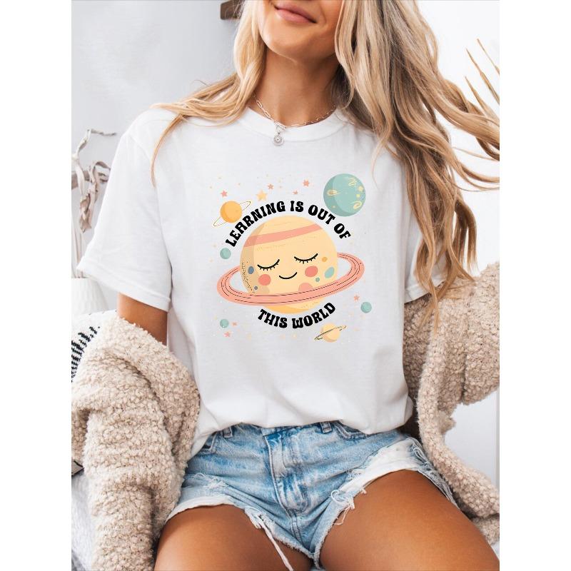 

Small Language Spanish Alphabet Print Spring And Summer Casual T-Shirt Round Neck Short-Sleeved Sports T-Shirt Women S Top S белый