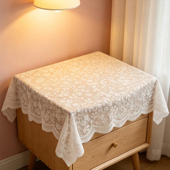 Yousheng Floral Lace Tablecloth, Square White Lace Doily, Vintage Scalloped Table Cover for Nightstand Coffee Table Tea Party Home Decor