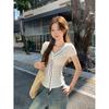 Academy Shawl Fake Two-piece Short-Sleeve T-Shirt Women's Navy Collar Slim and Skinny Summer Chic Beautiful Shirt Top