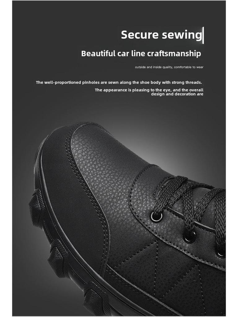 Men's Large Waterproof Non-Slip Thick Velvet Snow Boots - Winter Warm High Top Short Boots