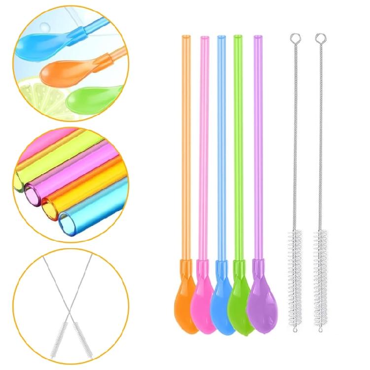 20 Piece Colorful Straw Spoon 2 In 1 Plastic Stirring Utensils for Shakes Beverages Portable Kitchens Barwares Essential