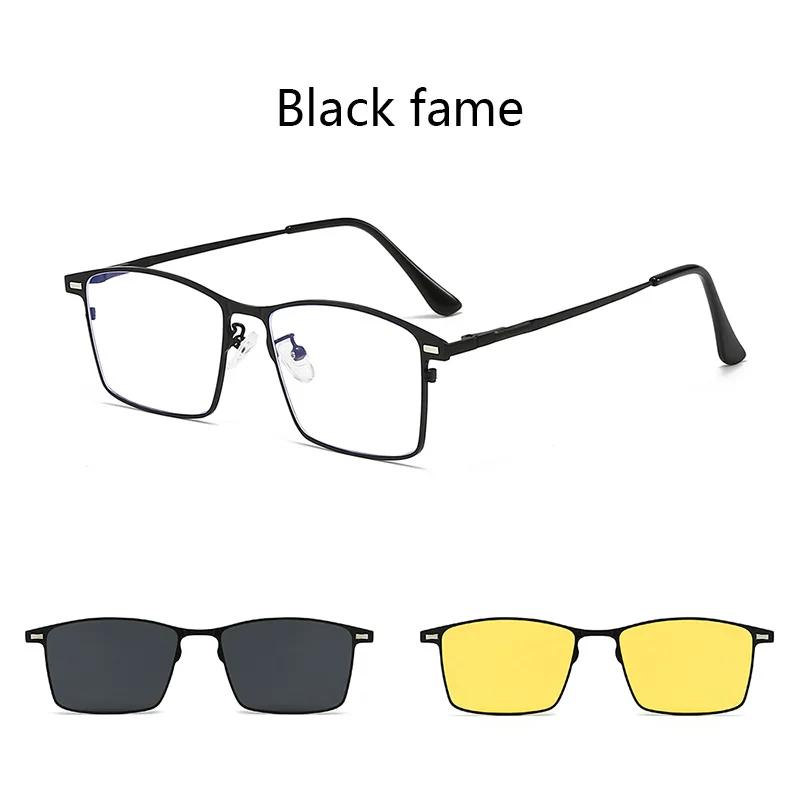3 In 1 Rectangle Frame Polarized Magnetic Clip On Sunglasses Men Metal Optical Prescription Magnet Clip On Sun Glasses