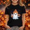 Kids Halloween Printed Short Sleeve T-Shirt Loose Fit Round Neck Casual Tee