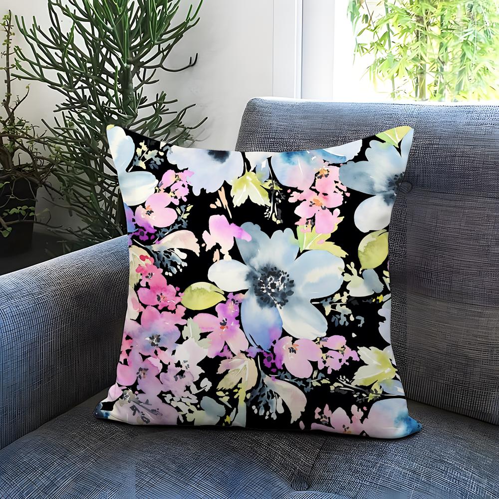 Watercolor Flowers Cushion Cover Comfortable Reversible Pillow Cover Ideal for Car Sofa Bedroom Beyond