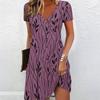 Zomer Mode Dames V-hals Korte Mouw Kleurrijk Patroon Bedrukt Jurk Sexy Korte Rok Jurken