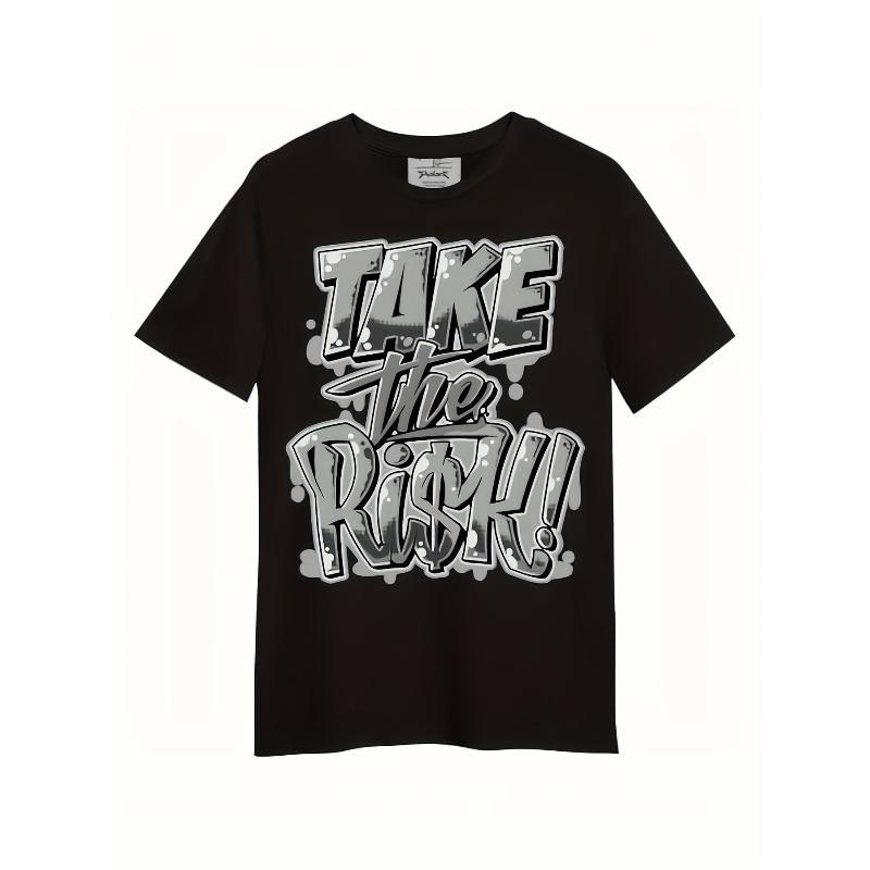 

European Sizes Men s TAKE THE RISK Graffiti Graphic Black TShirt Oversized Streetwear Tee with Bold White Lettering & Splatter Paint Design 5XL різнокольоровий
