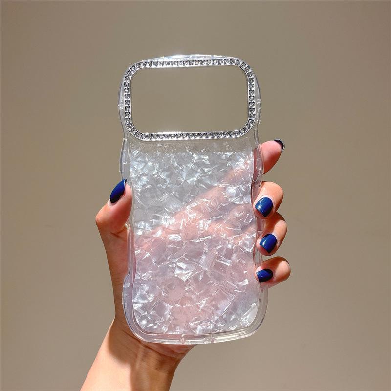 White Rhinestone Water Ripple Case for iPhone 12/14 Plus/15 Pro Max