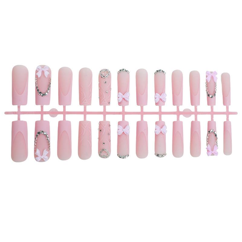 

Женские ногти средней длины с бантиками, милый дизайн, милые на каждый день 24 шт. One Size розовый