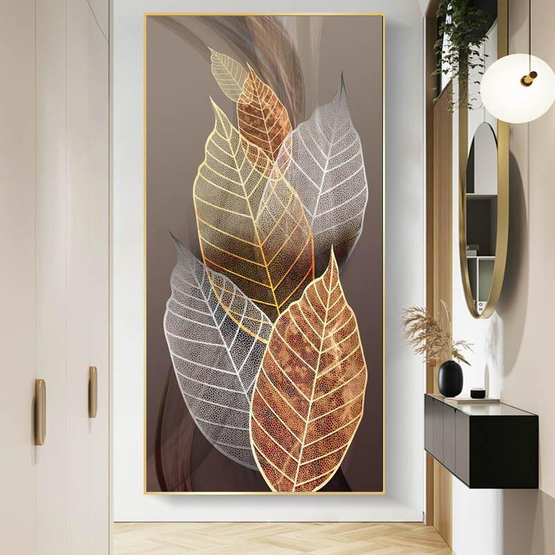 

Абстрактное растение, лист, холст, живопись, современные золотисто-черные постеры и принты для Cuadros, настенное украшение для гостиной, без рамки 30cm×60cm No Frame