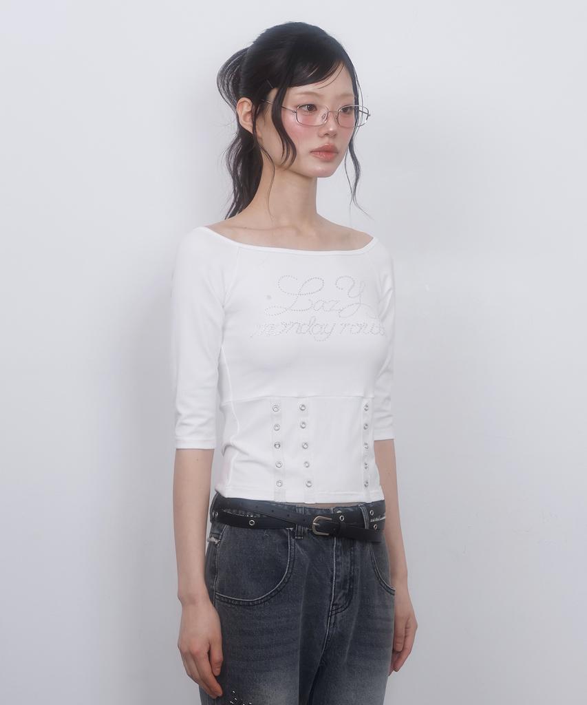 LMR Hot Fix Eyelet Boat Neck T-Shirt White