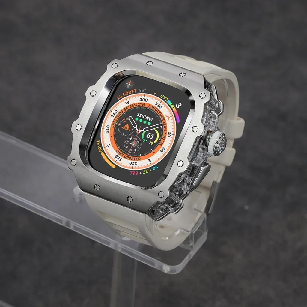 Klasická luxusná modifikačná súprava pre Apple Watch Ultra 2 49mm Puzdro z nehrdzavejúcej ocele Pre IWatch 9 8 7 6 45mm 44mm Krištáľové tlačidlo Športový remienok