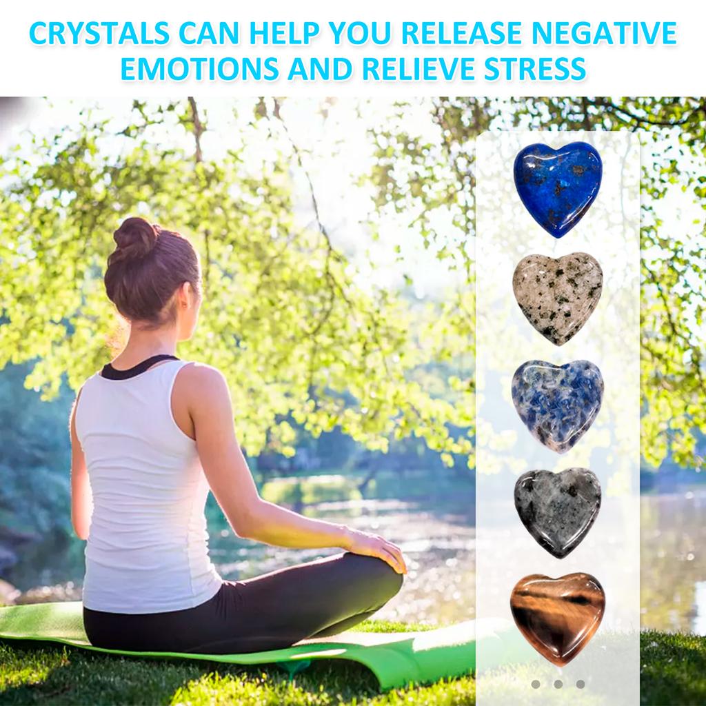 50Pcs Heart Shape Crystals Set Natural Crystal Heart Stones Mini Assorted Worry Stones for Energy Balancing Desktop Decoration