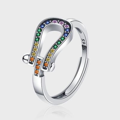 Sterling Silver S925 Diamond-Encrusted Horseshoe Buckle Ring Women'S Light Luxury Niche Fashion Ring Exquisite Personalized Index Finger Ring Jewelry
