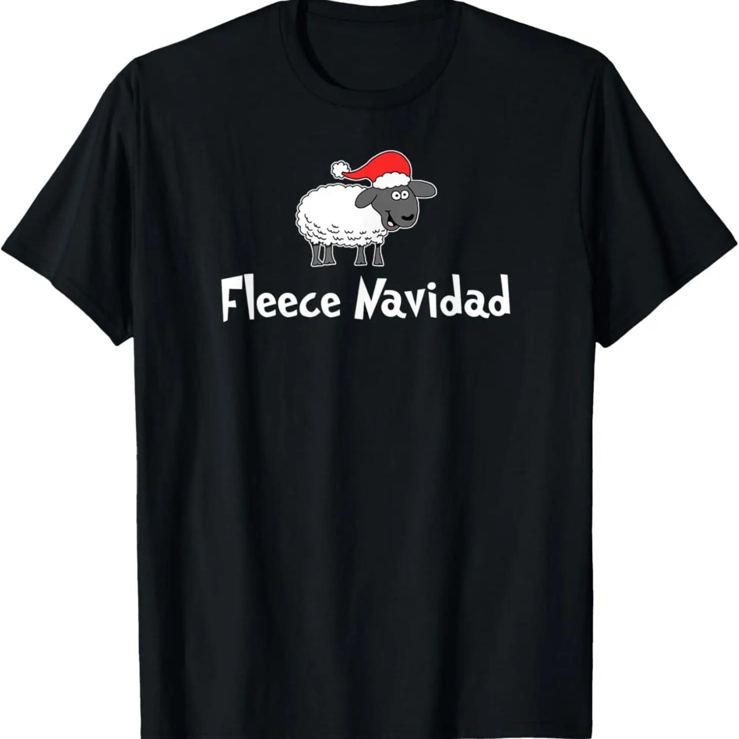 Fleece Navidad Cartoon Sheep Christmas Pun Funny T-Shirt S чёрный