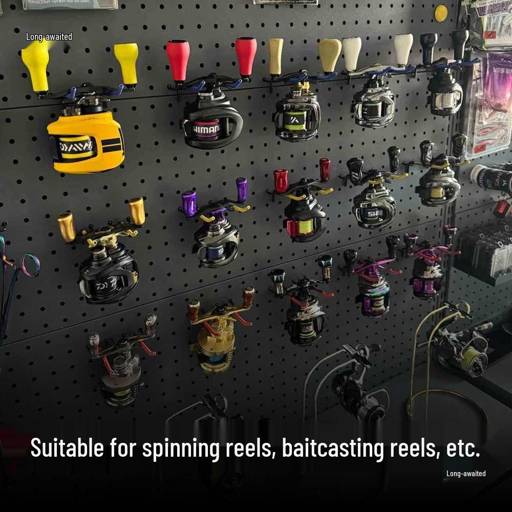 Dual-Use Fishing Reel Storage Rack for Baitcasting & Spinning Reels with Pegboard Accessories