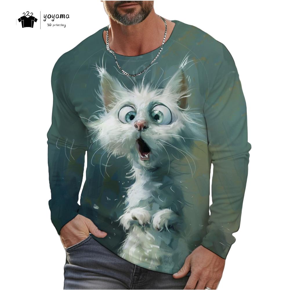 Funny Chicken Pattern Men Long Sleeved T-Shirt 3D Print Autumn Loose-Fitting Men's Clothing Casual Fashionable O-Neck Men's Top