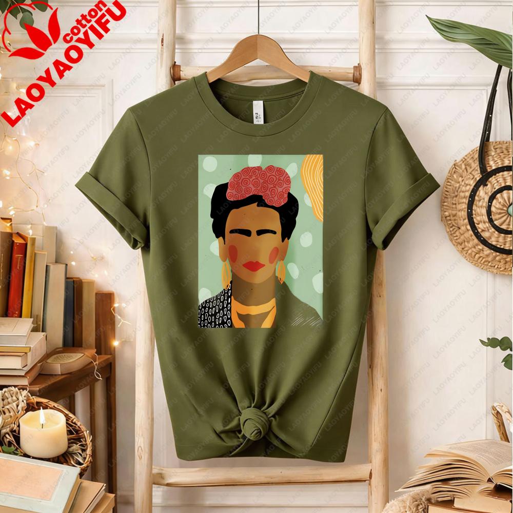 Frida Kahlo Inspired TShirt Minimalist Cotton Tee for Art Lovers Bold Creative Portrait Design Fashion Printed Tshirt Tops