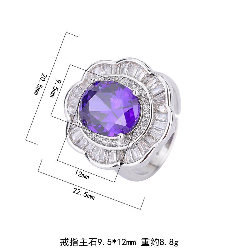 2024 new diamond-inlaid colored zircon ring exaggerated jewelry zircon ring fashion