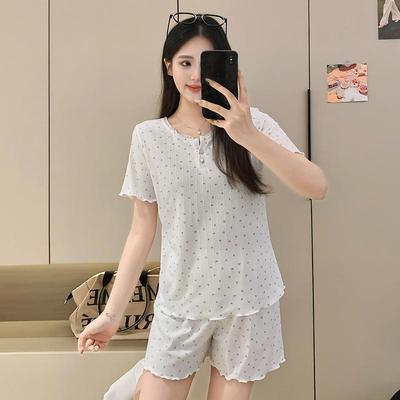 Women's Summer 2026 Cotton Pajama Set: Sweet Ins Style, Short Sleeve Cardigan & Shorts, Lightweight Two-Piece Homewear.