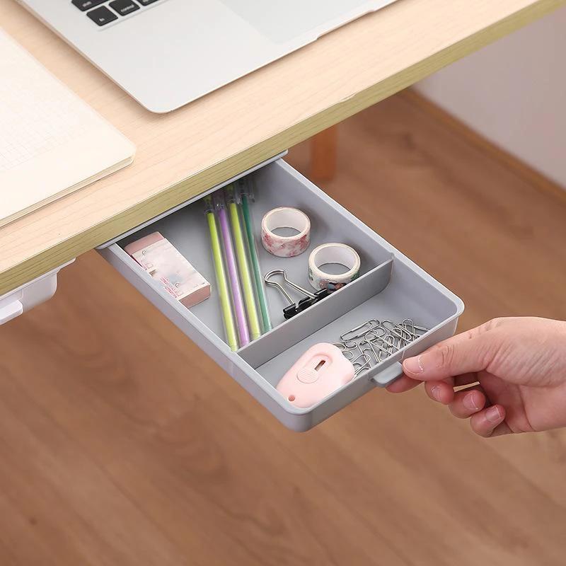 HEYEJET Hidden Drawer Organizer No-Punch Under Desk Stationery Box Paste Small Drawer Tray Under Drawer Storage bak to school