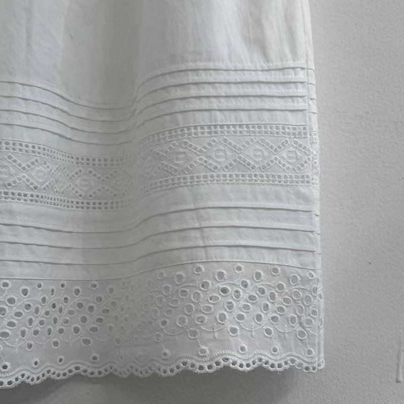 Spring 2026 Korean Slimming Lace-Trim White Midi Skirt