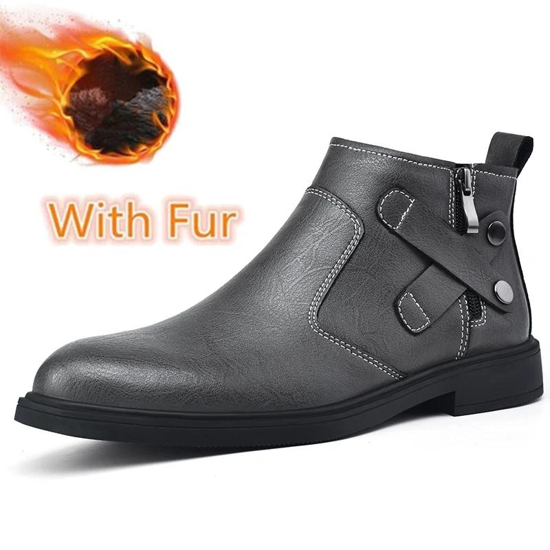 

Универсальная брендовая обувь в стиле ретро для бизнеса, удобные мужские ботильоны, теплая зимняя обувь с высоким верхом, мужские ботинки челси из натуральной кожи 48