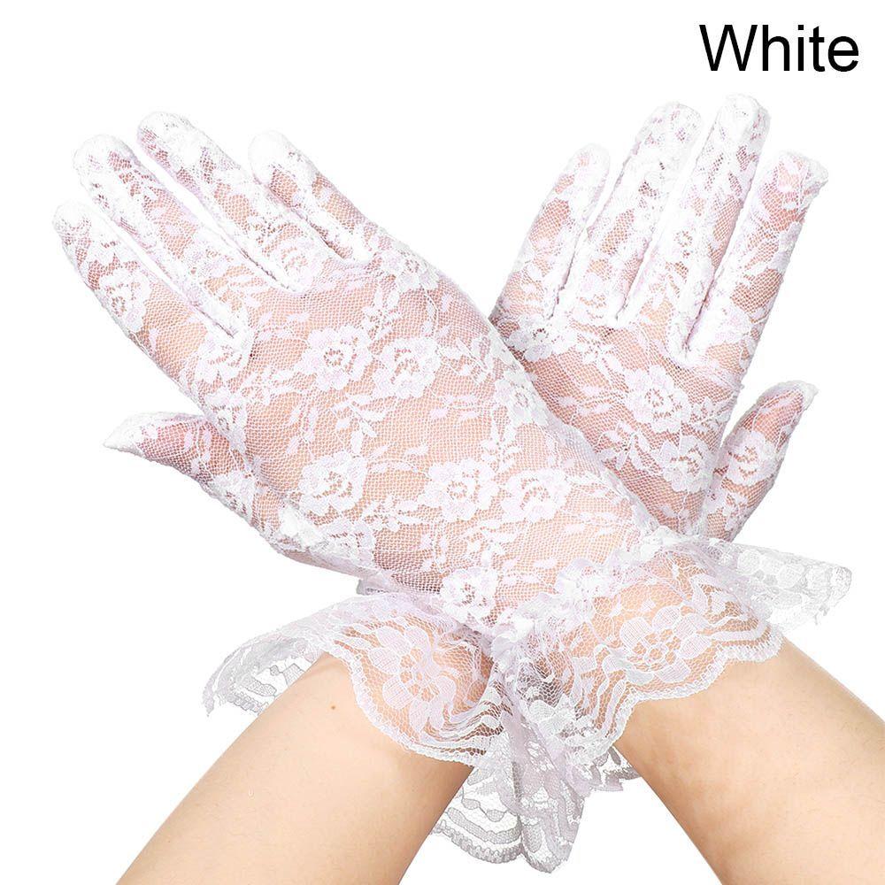 Damesfeest Elegante Handschoenen Zonnebrand Kant Handschoenen Rozenbloem Patroon UV Bescherming Handschoenen Bruiloft Witte Bruidshandschoenen
