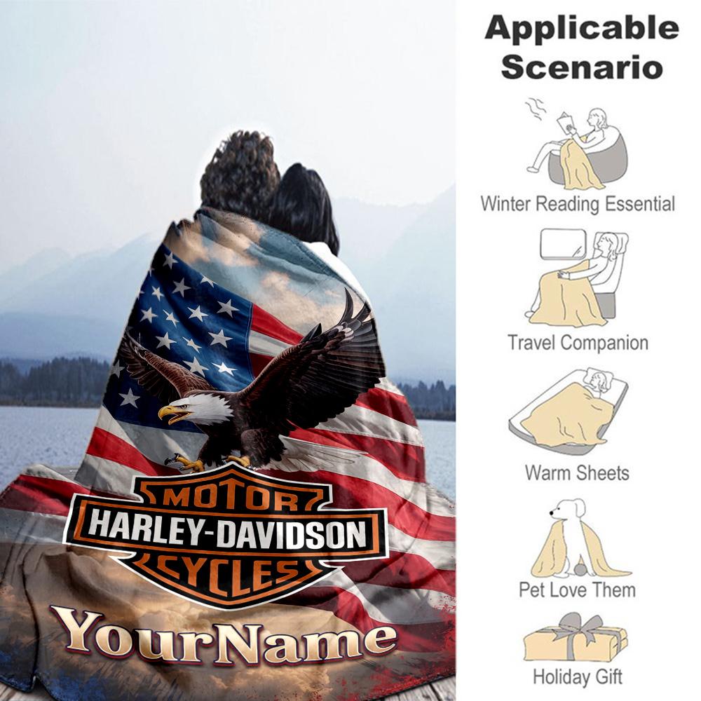 Motociclette Harley-Davidson Personalizza il Tuo Nome Coperta Accogliente Coperta Personalizzata Comfort Durevole Versatile per Riposo Letto Divano Spiaggia