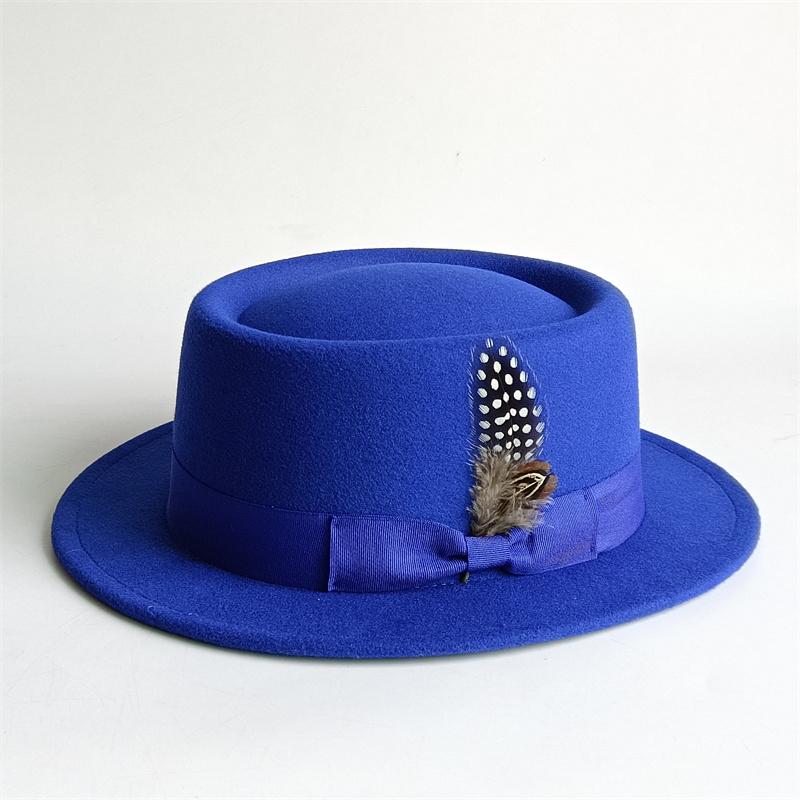 Vintage Pork Pie Hat For Men Wide Brim Felt Black Fedora Church Jazz Ribbon Trilby Panama Gangsters Caps Gentleman'S Style