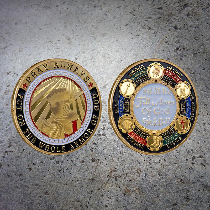 Armor commemorative coins, challenge coins, double-sided painted metal badges, God s armor military commemorative medals