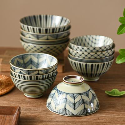 Japanese Imported Antique Dyed Rice Bowl Soup Bowl High Foot Small Bowl Underglaze Ceramic Tableware