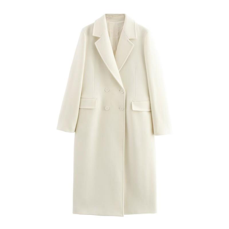Womens Solid Color Mid-Length Blend Wool-Like Coat 2026 Streetwear Outerwear