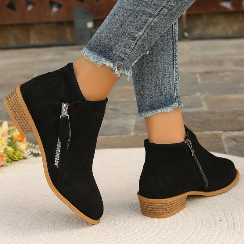 Women's Shoes New Thick Heel Large Size Women's Boots Suede Martin Boots Low Heel Side Zipper Short Boots Women