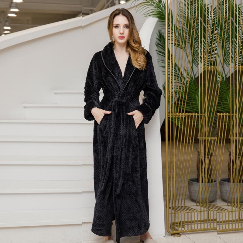 Extended Length Coral Fleece Bathrobe and Pajama Set for Men and Women - Plush, Thickened, Perfect for Winter and Autumn