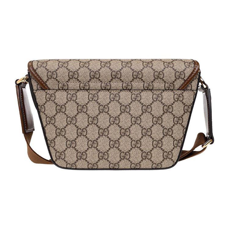 Gucci Interlocking Double G Oval Tag Trapezoidal Leather And Canvas Crossbody Shoulder Bag Men bags 715767-92THG-8563