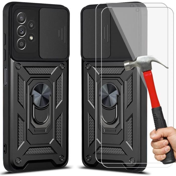 Coque de protection - PROSHOP - Pour Samsung A32 4G - Rigide - 2 Verres Trempés - Anneau Rotatif 360°