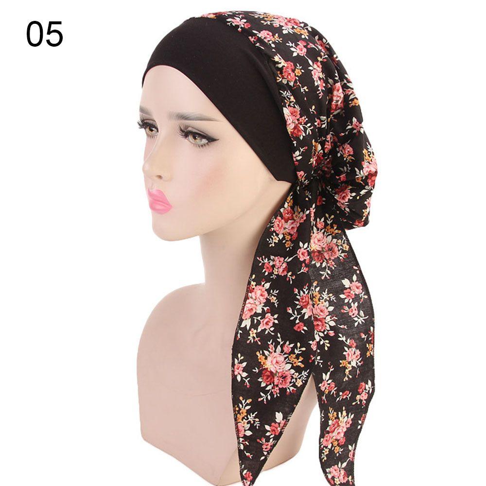 Adjustable Headwear Pre-Tied Printed Chemo Pirate Cap Cancer Head Scarf Hair Loss Hat Muslim Turban EMA