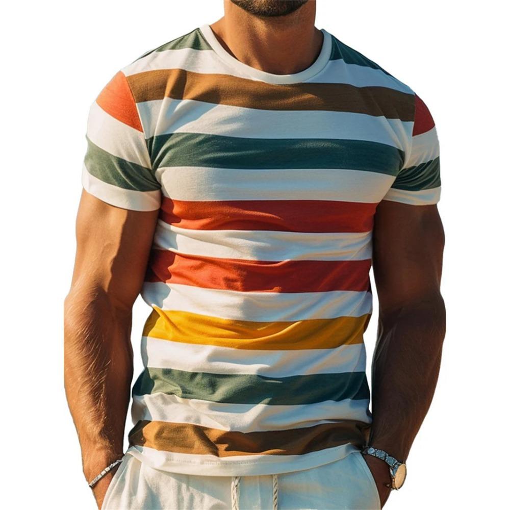 Retro Koszulki z Grafiką Paskami dla Mężczyzn Moda Letnia Krótki Rękaw Koszulki Drukowane 3D Trend Streetwear Luźne Bluzy T-shirty