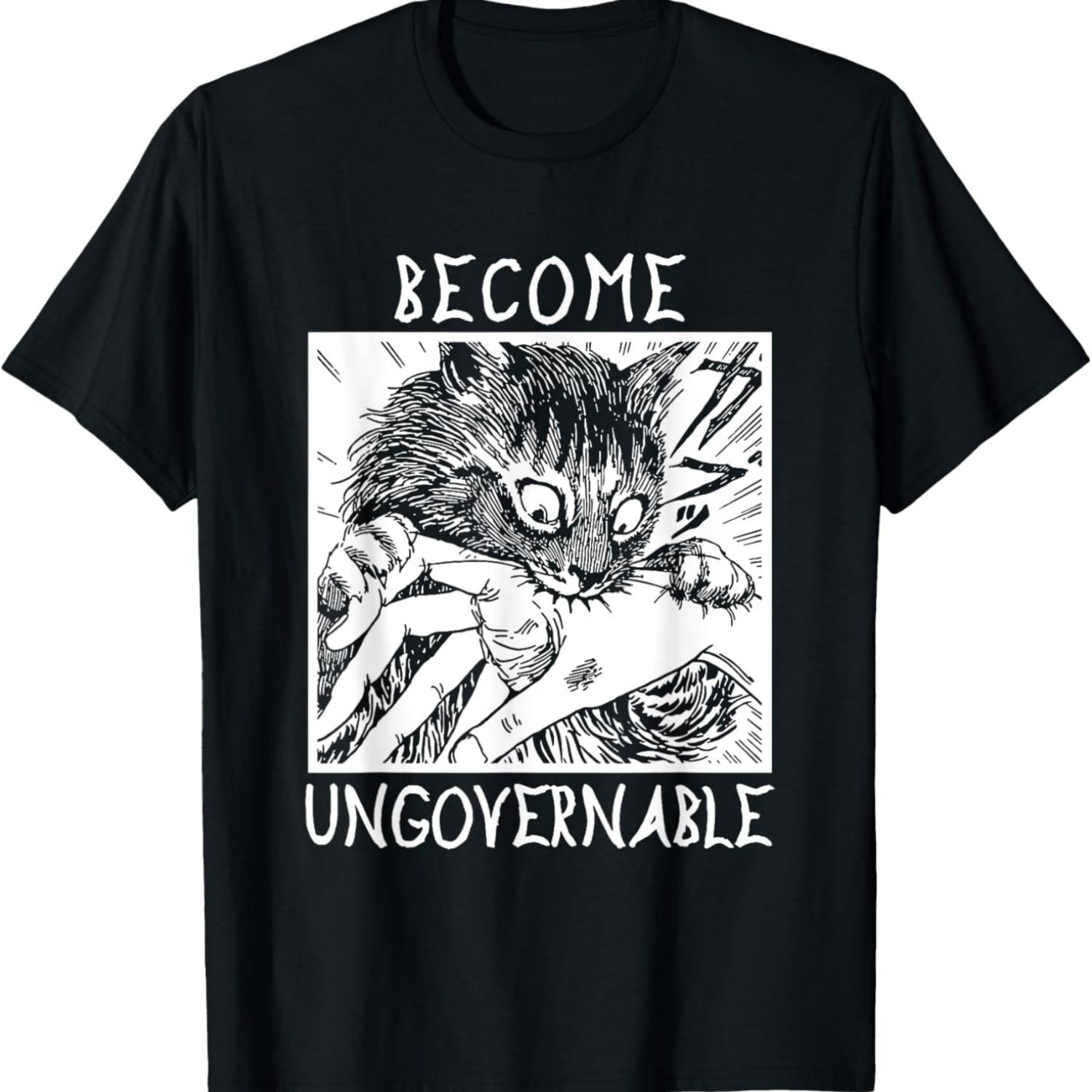 Become Ungovernable Funny Biting Hand Cat Meme Vintage T-Shirt(1) S