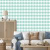 Harlequin Diamonds wallpaper, white and mint, white background, 50x1000