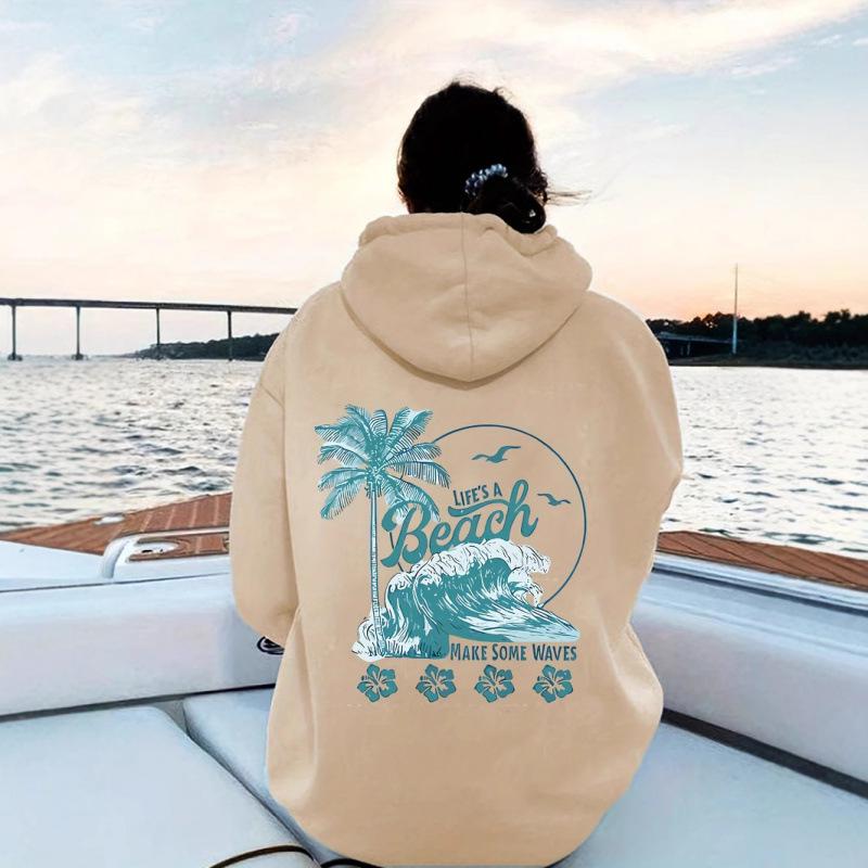 Women's All-Season Palm Tree & Wave Beach Hoodie