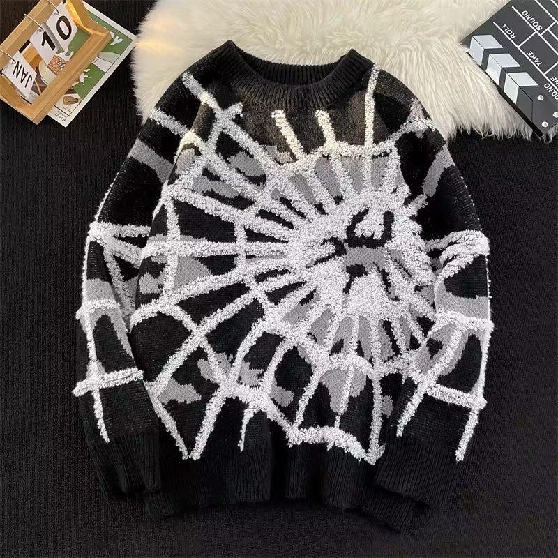 Sweater Men's and Women's Autumn and Winter New Handsome Spider Jacquard Round Neck Lazy Loose Trendy Knitted Sweater